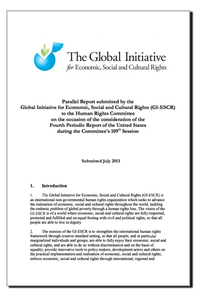 Parallel Report: United States (UN Human Rights Committee) Fourth Periodic Report during the Committee’s 109th Session (2013)