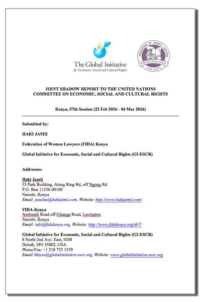 Parallel Report: Kenya (CESCR) with FIDA-Kenya and Hakijamii during the 57th Session (2016)