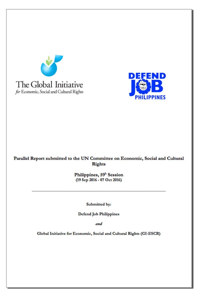Parallel Report: Philippines (CESCR) with DefendJob during the 59th Session (2016)