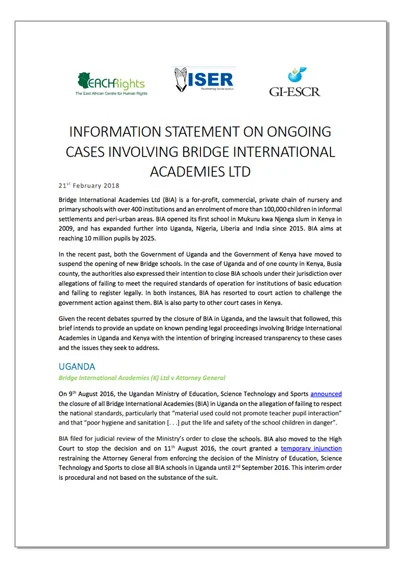 Information&nbsp;on known pending legal proceedings involving BIA in Uganda and Kenya