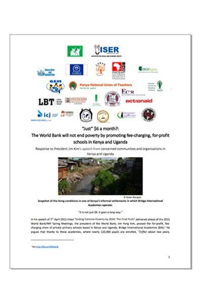 Statement signed by 120 organisations related to the World Bank’s support to BIA (2015)