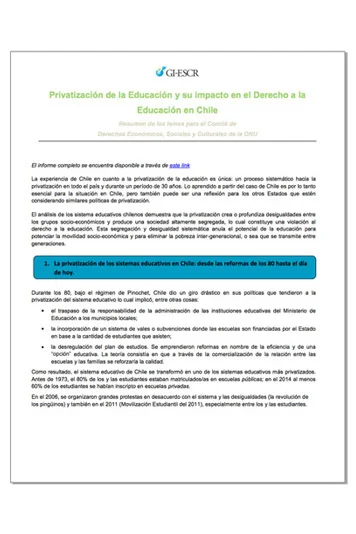 Privatización de la Educación y su impacto en el Derecho a la Educación en Chile
