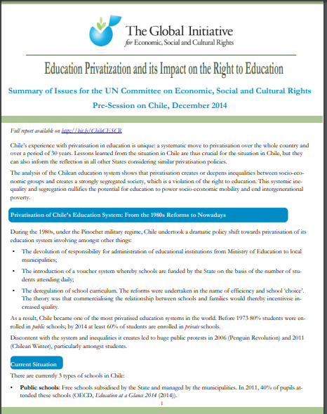 Summary of Issues for the UN Committee on Economic, Social and Cultural Rights Pre-Session on Chile (2014)