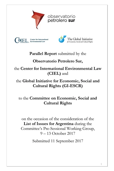 Parallel report: Argentina (CESCR) List of Issues during the Pre-Sessional Working Group, 9 – 13 October 2017