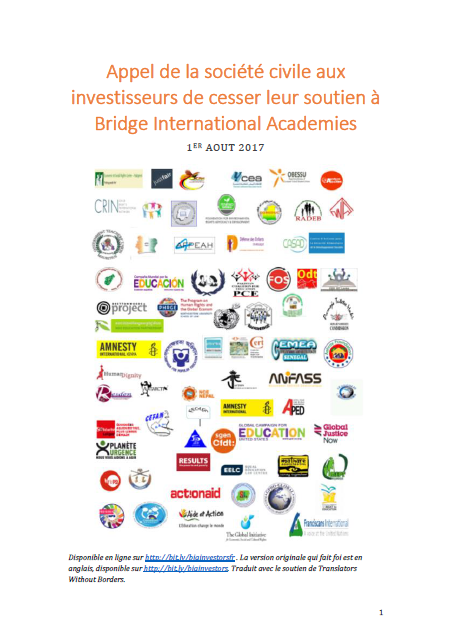 La société civile demande aux investisseurs de cesser leur soutien à Bridge International Academies