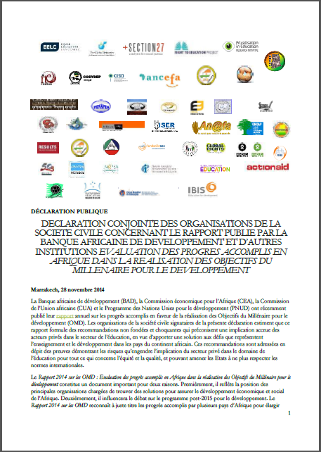 Declaration Conjointe des Organisations de la Societe Civile Concernant le Rapport Publie par la Banque Africaine de Developpement et d'autres Institutions