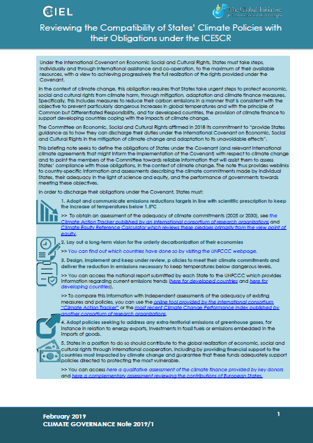 Reviewing the Compatibility of States’ Climate Policies with their Obligations under the ICESCR