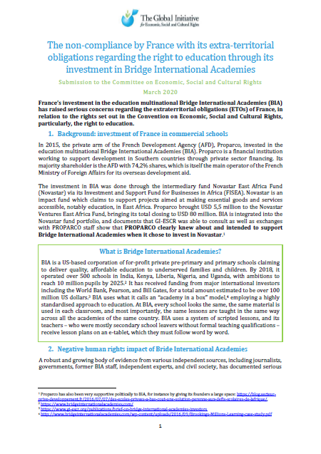 Parallel Report: France - Committee on Economic, Social and Cultural Rights (March 2020)