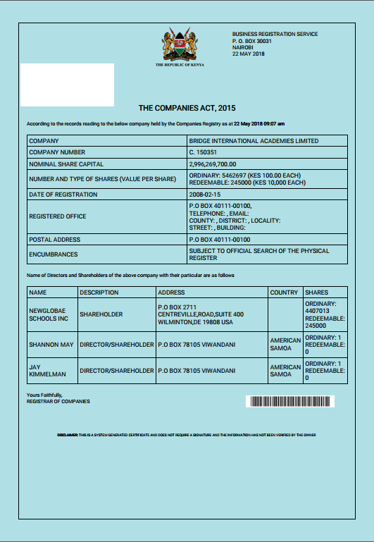 BIA Registration - Kenya - May 2018
