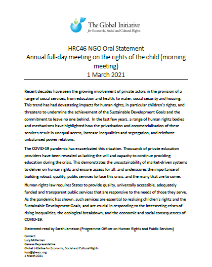 GI-ESCR oral statement to the Human Rights Council on children's rights