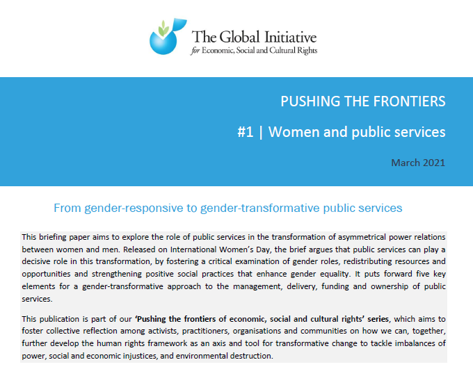 From gender-responsive to gender-transformative public services | GI-ESCR brief on women and public services 