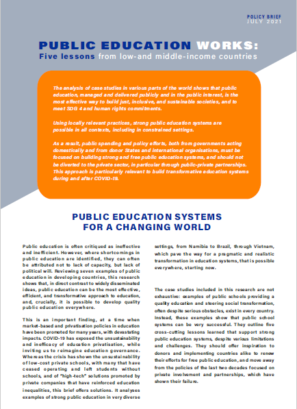 Policy brief | Public education works: Five Lessons From Low and Middle-Income Countries