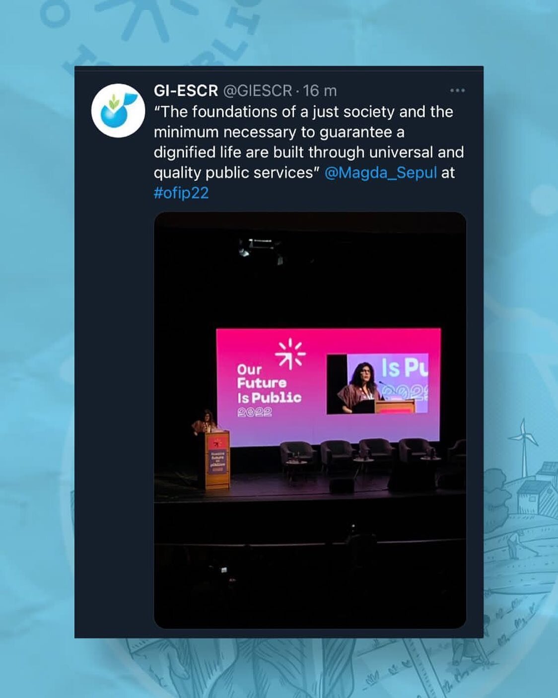 &ldquo;The foundations of a just society and the minimum necessary to guarantee a dignified life are built through universal and quality public services&rdquo; @magdalena.sepulveda.carmona at #ofip22