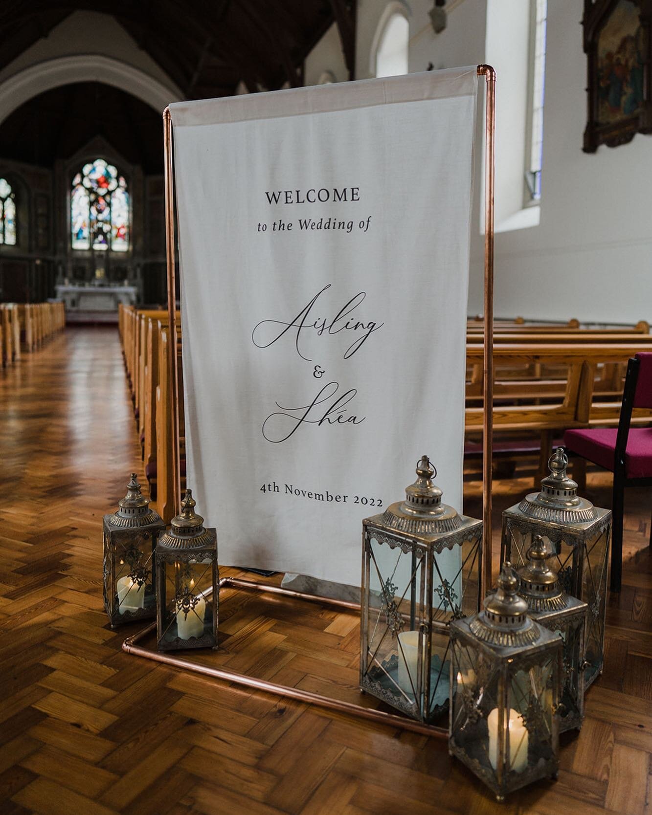 Fabric welcome sign for Aisling + Sh&eacute;a 🤍

___

Image @photographyby_ciara 
Venue @virginia_park_lodge