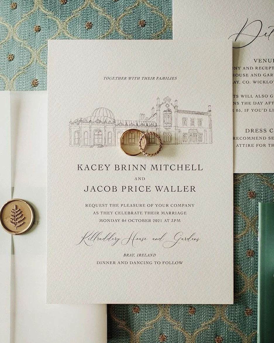 For Kacey &amp; Jacob in the stunning @killruddery House

Digital print on our textured card 🤍 
.
Photo @michellepruntyphotography 
Planner @waterlily_weddings_ 
.
#stationerysuite #venuedrawing #weddinginspiration
#modernweddingideas #minimalstatio
