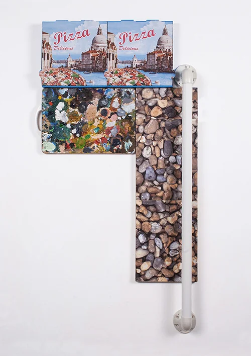 Pebbledash 2017, mixed media, 1140mm x 610mm x 100mm.