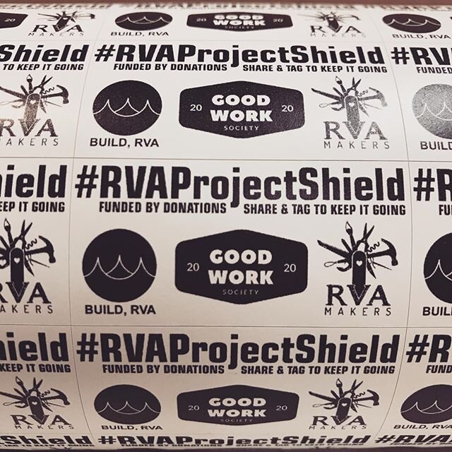 Stickers provided pro bono by @cut_cut_creative . Show them some love!  They do amazing work. All things vinyl, signs, and silk screened. #rvaprojectshield #rvamakersassemble