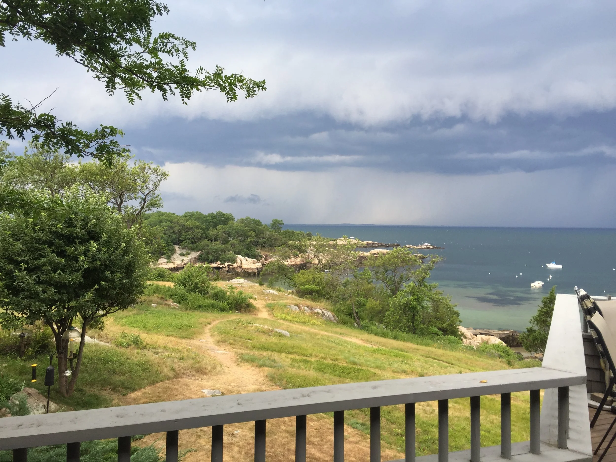  Another view from the deck — rain over Ipswich Bay 