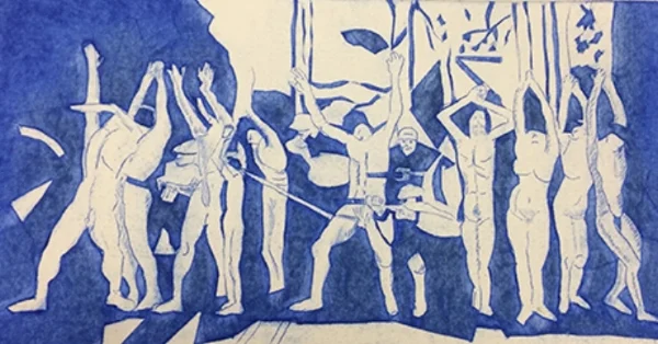After Bellows Barricade 1918 Intaglio 13"x 8" 2018