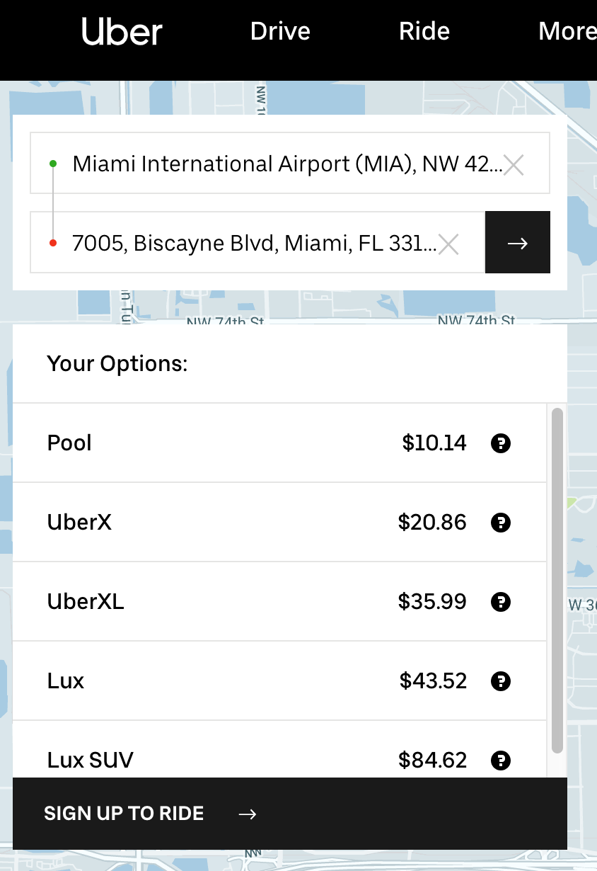 Uber Fare Estimate (Airport to Airbnb)