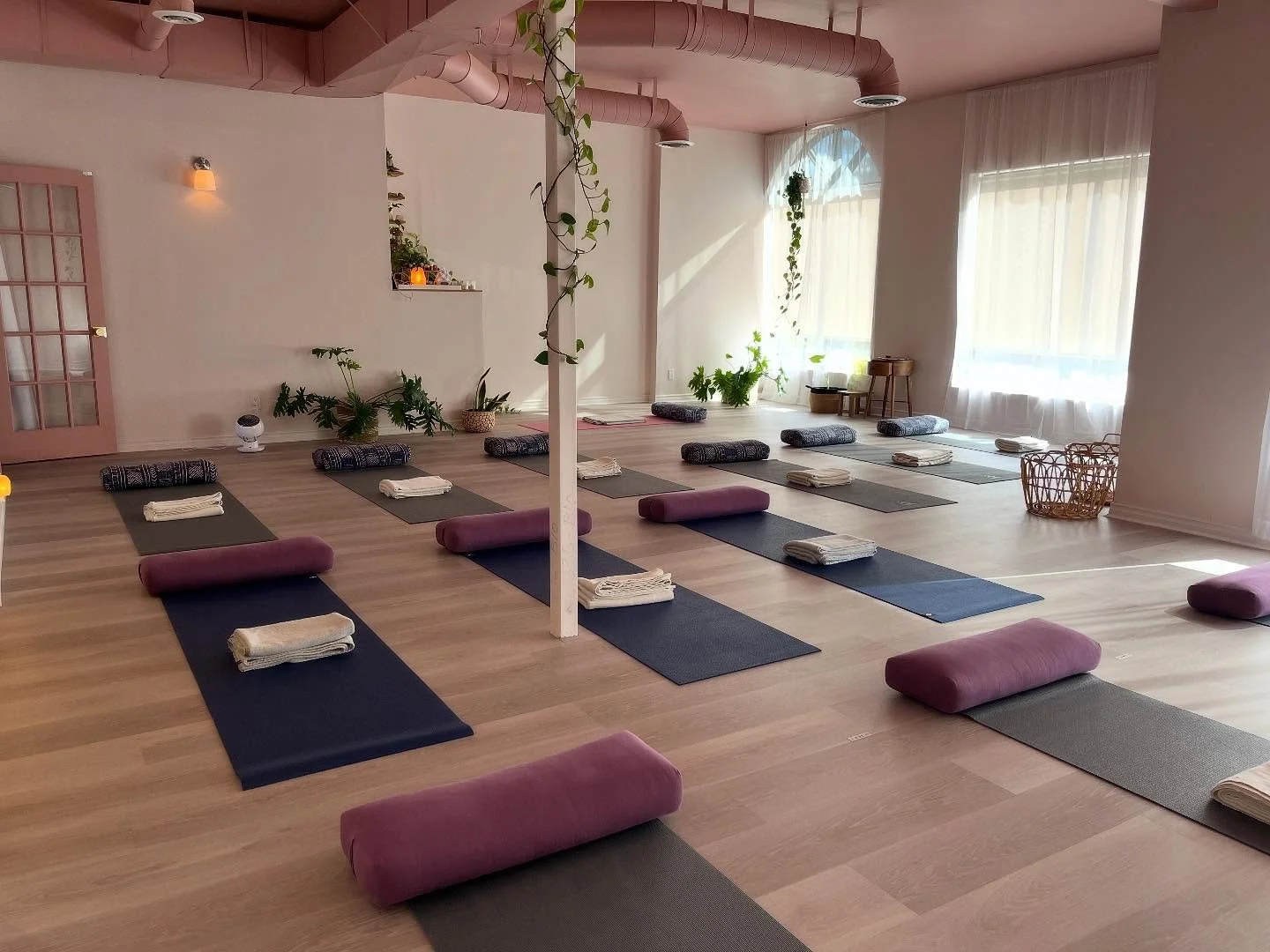 Set-up for a lovely corporate group today 🩷
I very rarely teach corporate/private classes, but this group is just so lovely. They spend a lot of time working on computers at desks, so I guide them through our Alleviate class, with a guided meditati