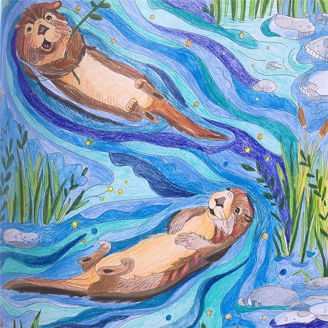 Happy Sunday Funday! Hope you&rsquo;re hanging with someone you love 💕 .
.
.
.
.
#colorfulcoloradojournal #otter #ottersofinstagram #colorfulcolorado #colorado #colorful #adventure #coloringbook #coloring #illustration #artwork #colors #adultcolorin