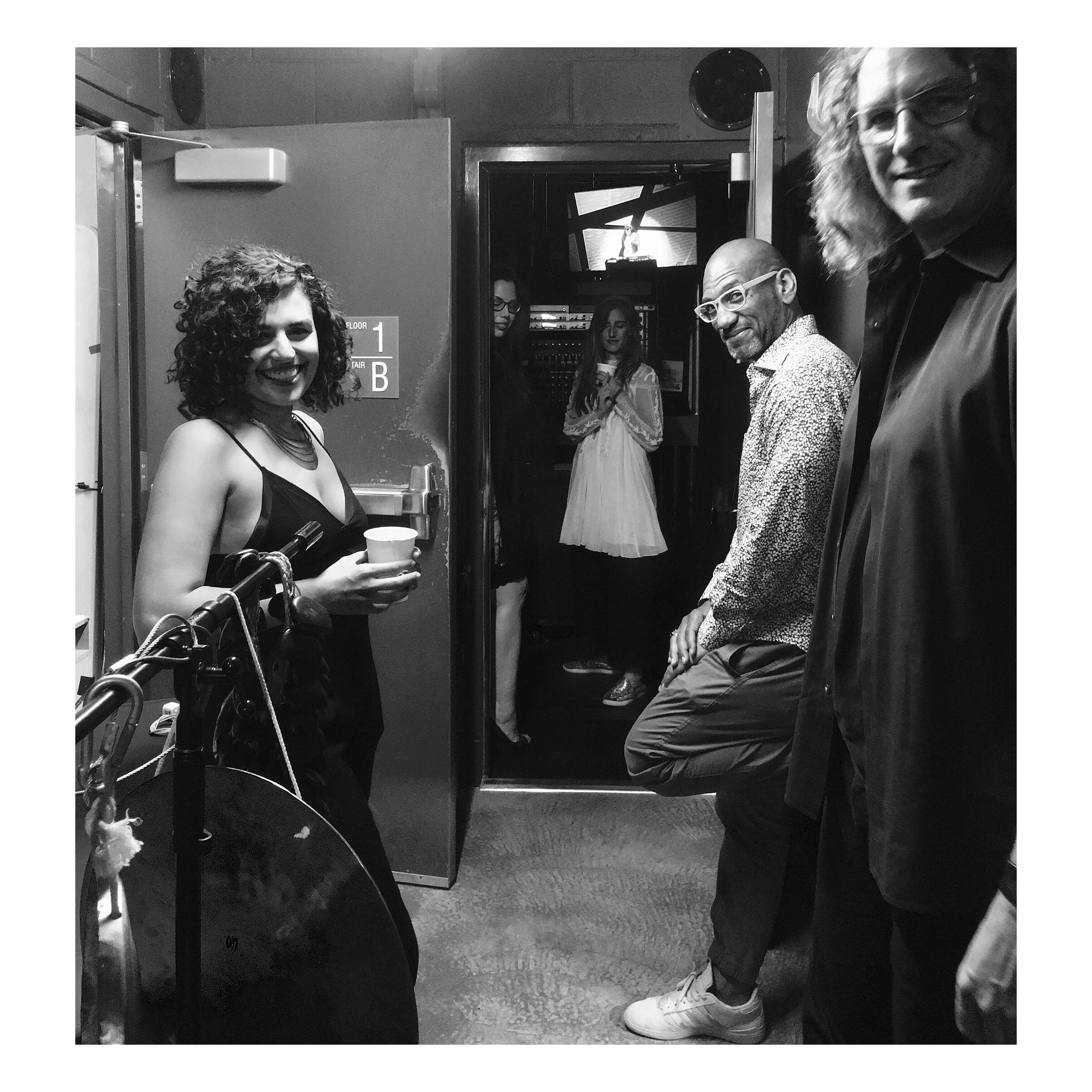  Backstage at National Sawdust, NY.   From left to right: Alexa Barchini, Pia Ercole, Christina Teleaer, King Brott, Tim Motzer 