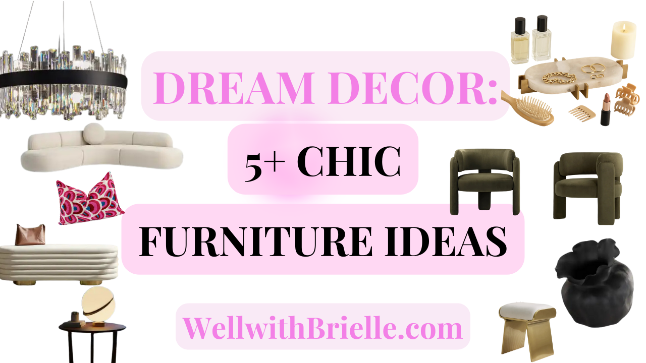 Dream Decor chic furniture ideas collage with lighting seating decor and soft luxe home pieces