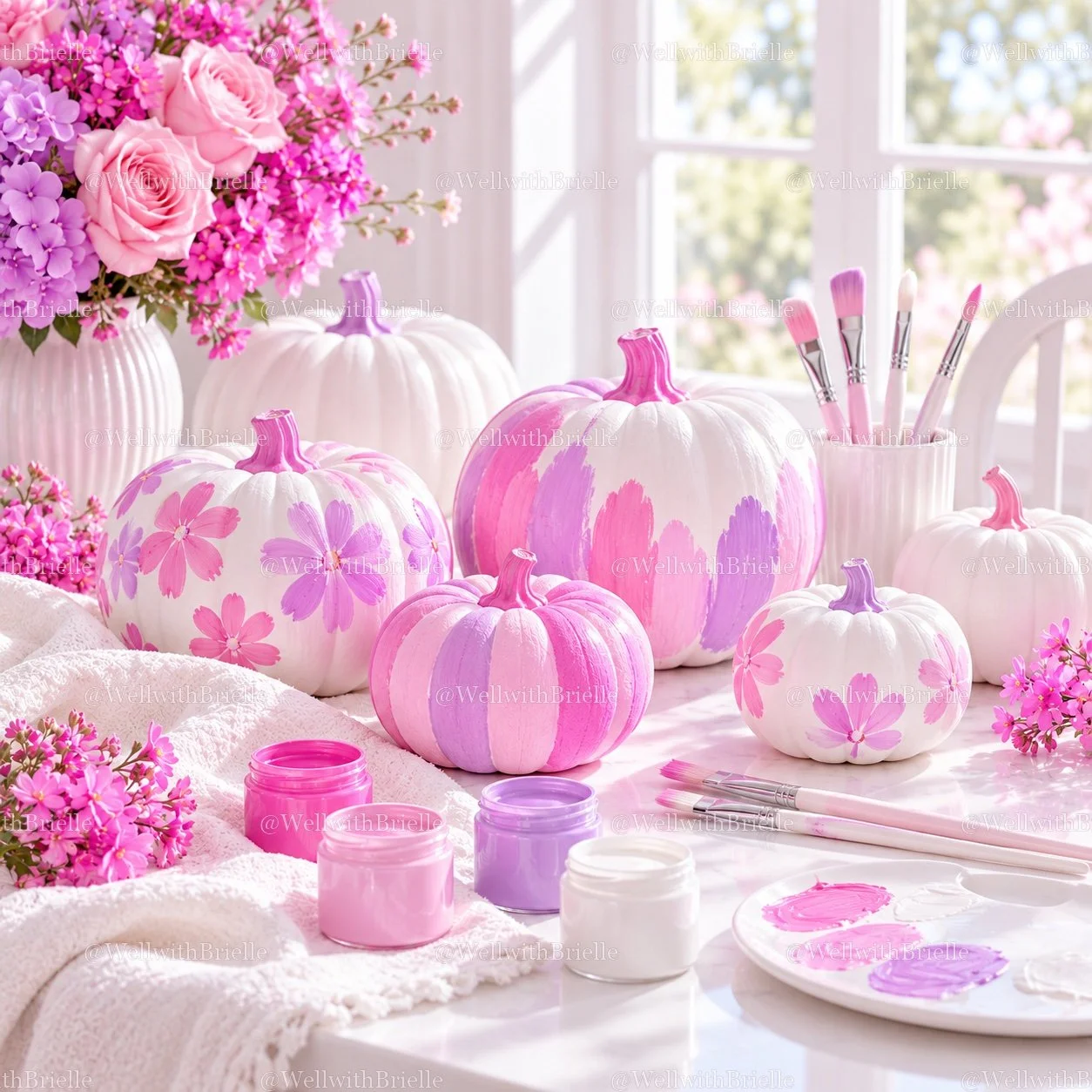 Painting pumpkins for a cozy Halloween at home