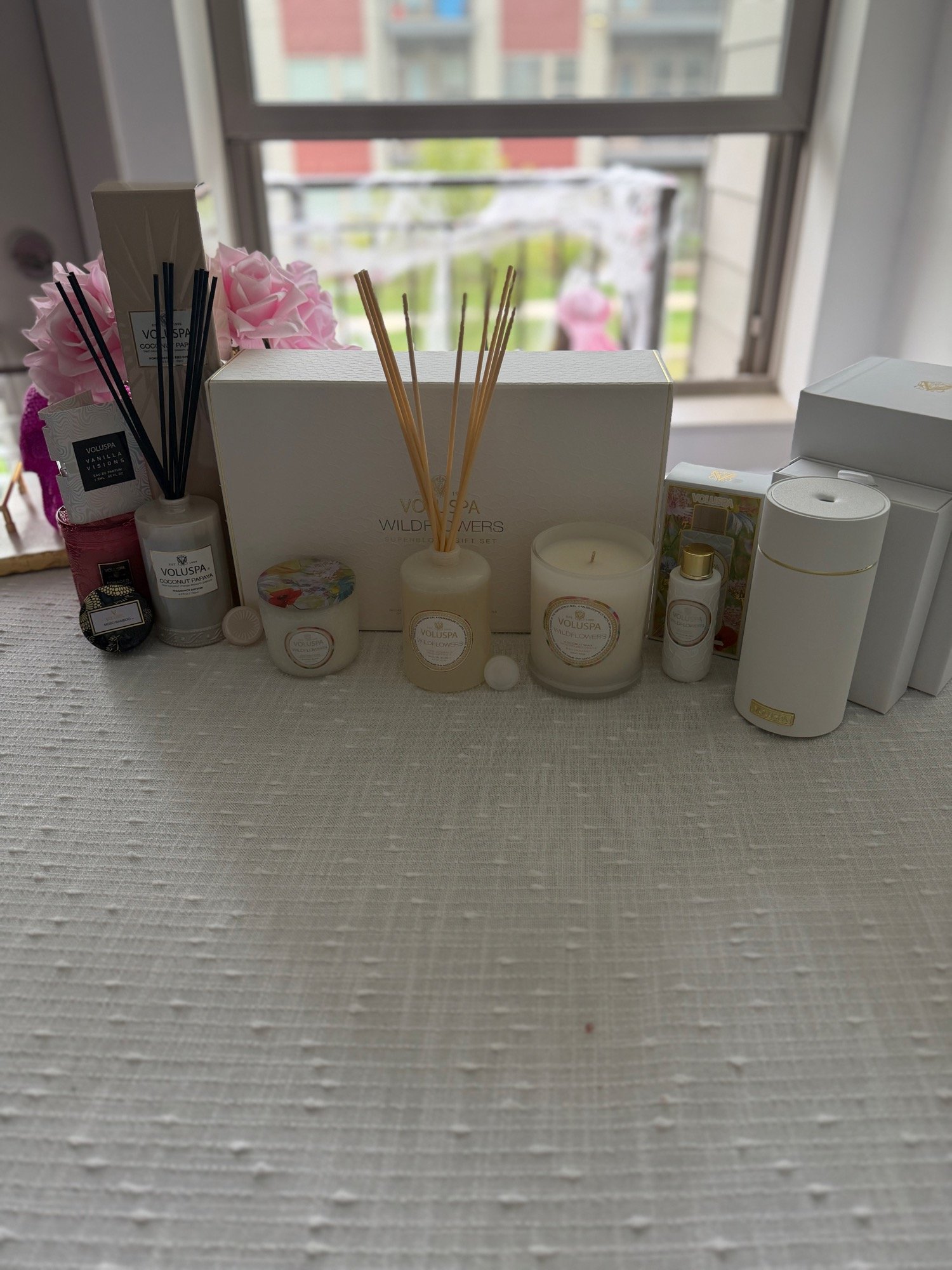 Voluspa candle and diffuser haul by the window