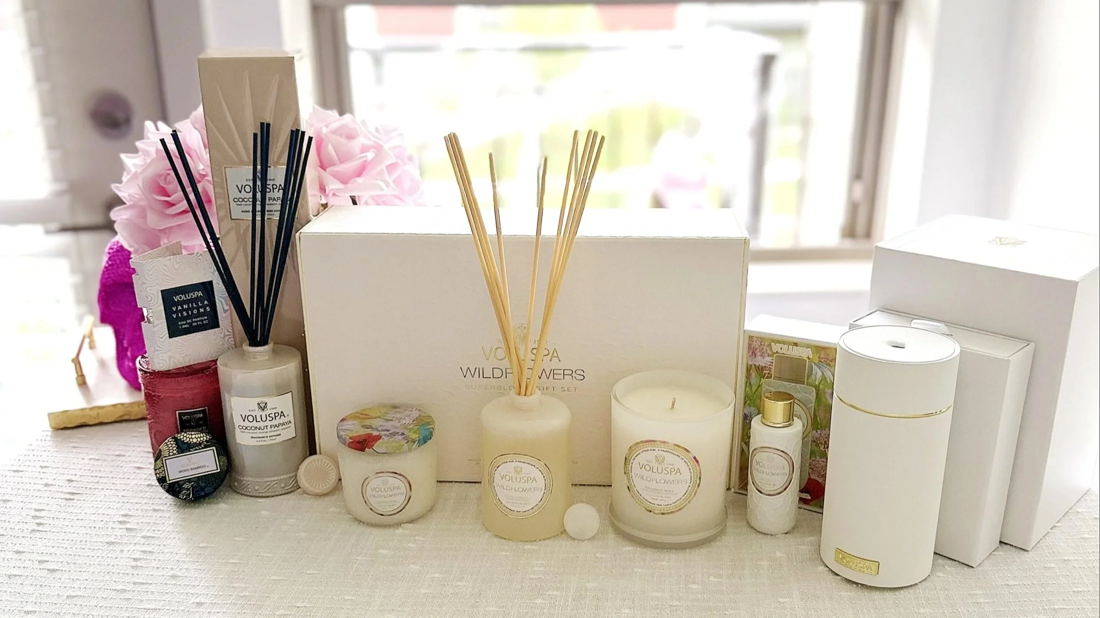 Reed diffuser and candle gift set unboxed