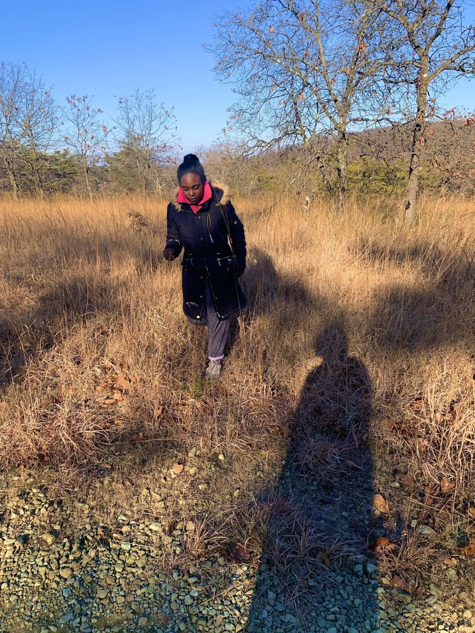 Brielle on a mindful walk through a golden field