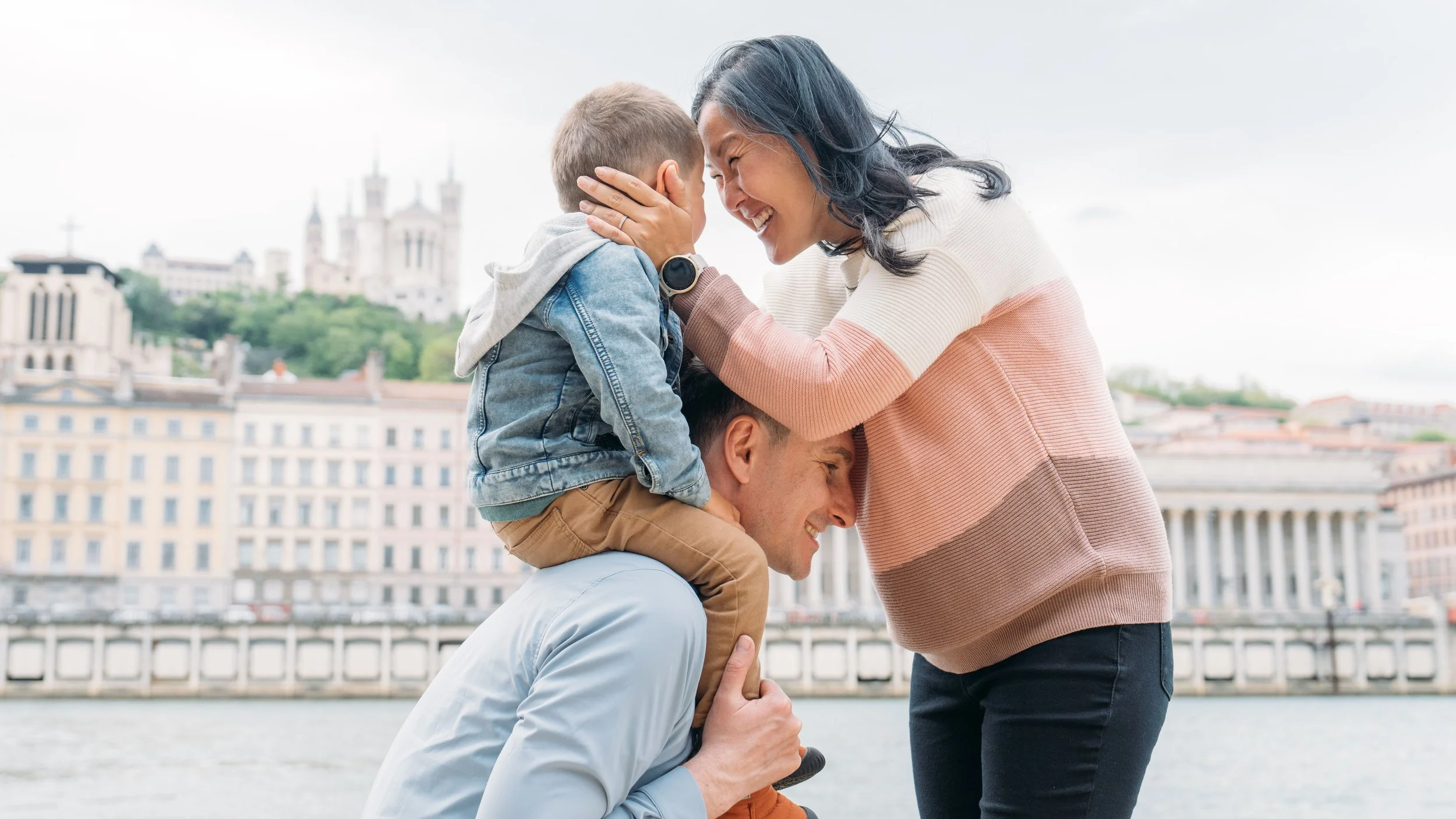 family traveling with toddler and pregnant wife in france