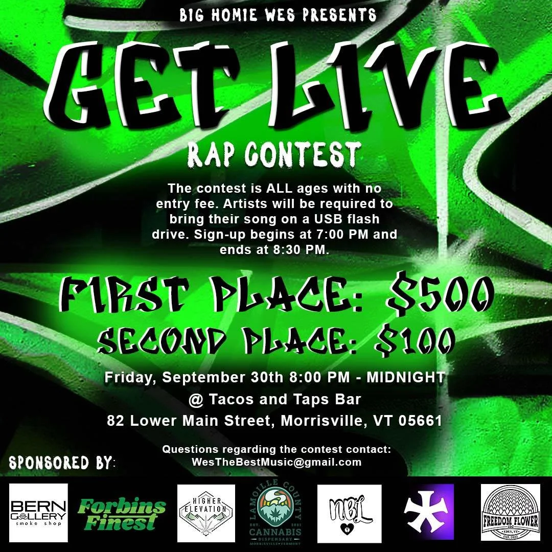 9/30 GET LIVE Rap Contest Tacos and Taps — Vermont Hip Hop