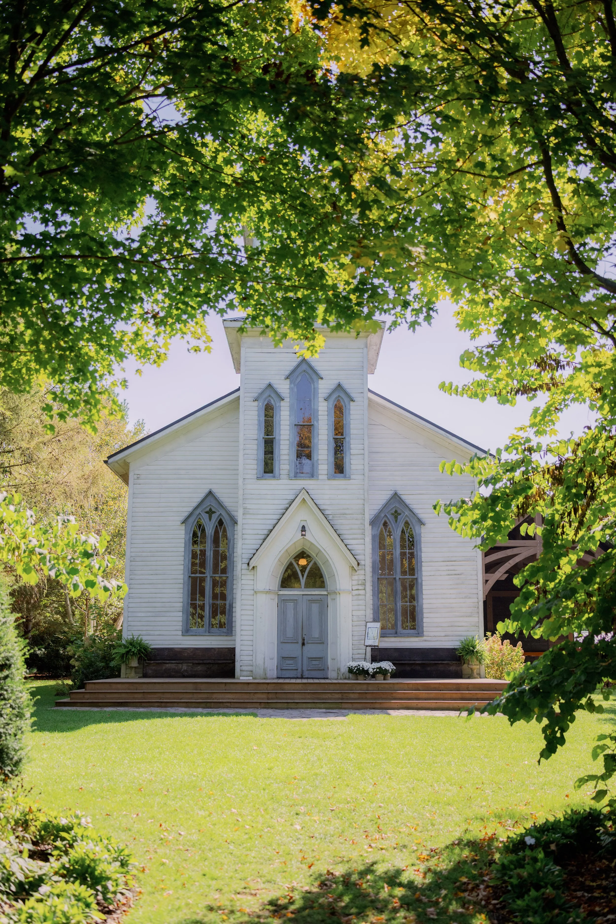 Outdoor ceremony in front of chapel
