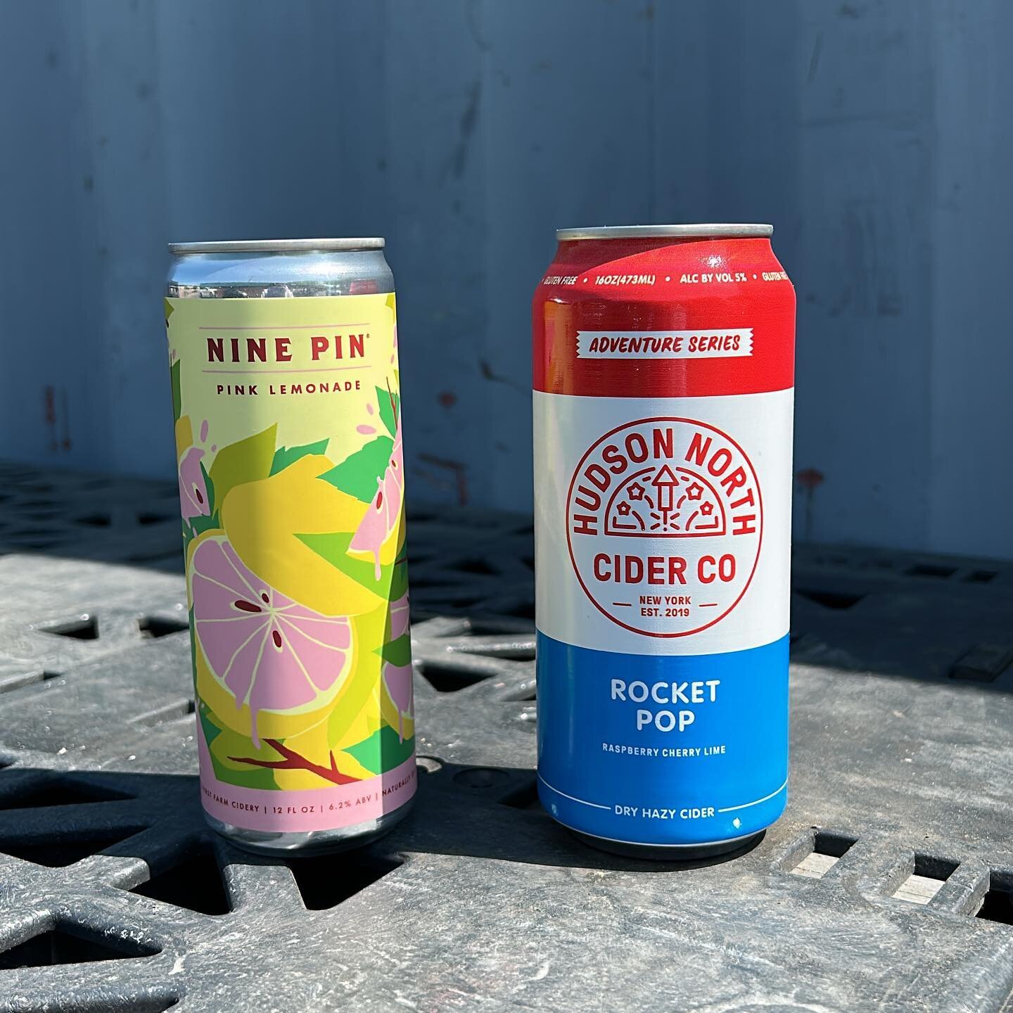 Two new summer cider selections! A pink lemonade cider from Nine Pin and a Bomb Pop flavored cider from Hudson North. 🍻 ☀️