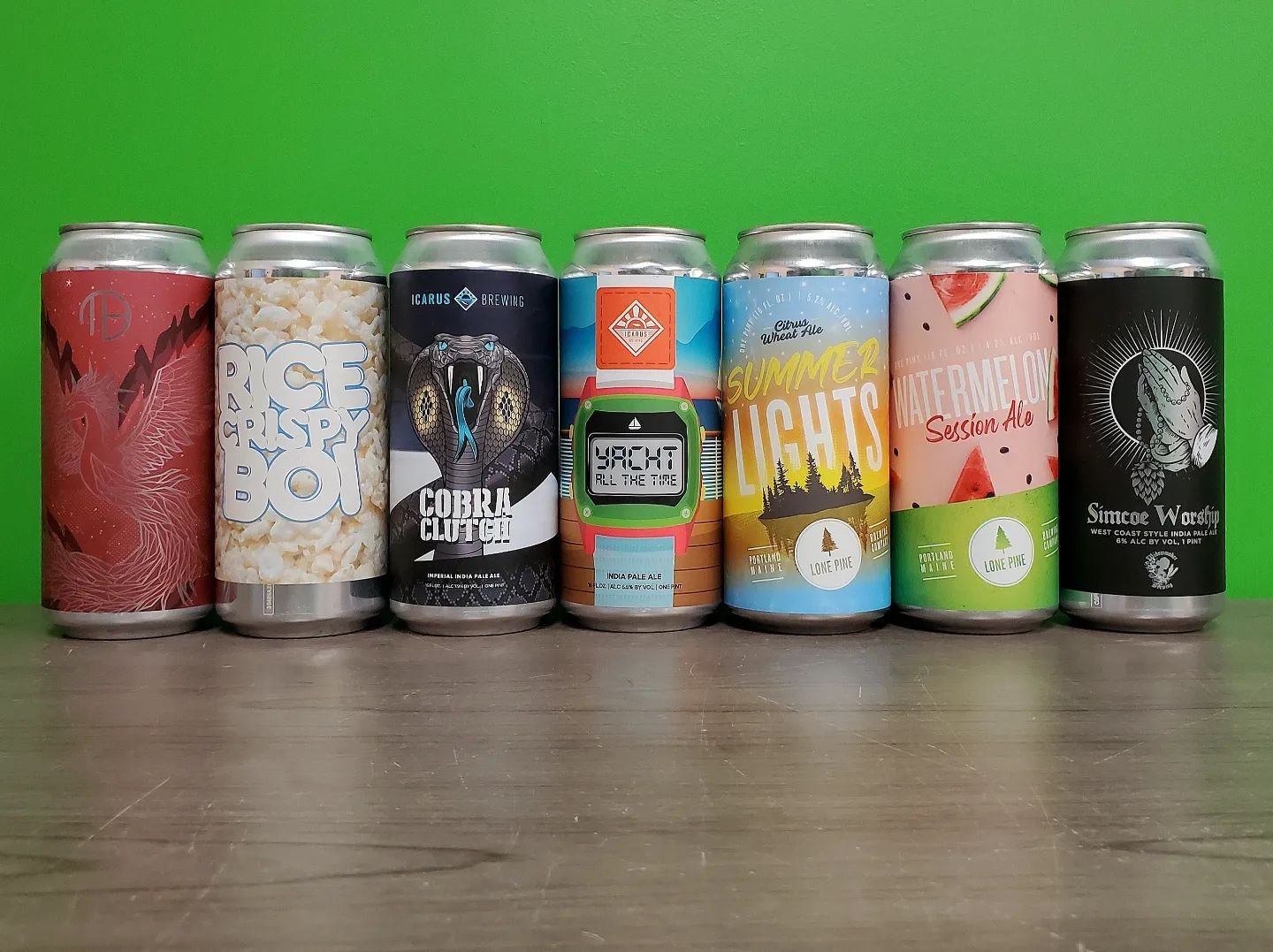 New arrivals! From left to right:
☆Mortalis Pheonix - strawberry daiquiri sour
☆Westbrook Rice Crisy Boi - rice lager w/marshmallows
☆Icarus Cobra Clutch - IIPA
☆Icarus Yacht All The Time - IPA
☆Lone Pine Summer Lights - citrus wheat ale
☆Lone Pine W