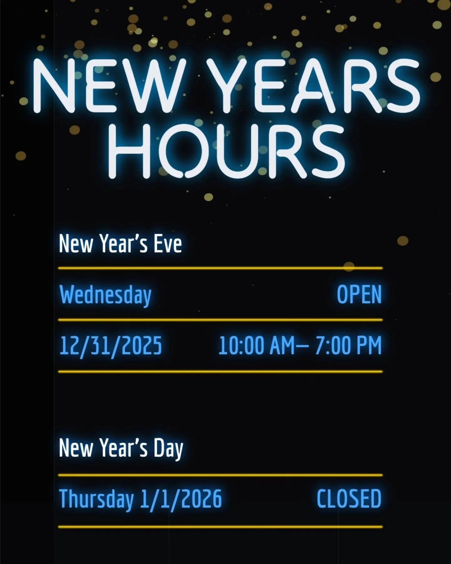 OPEN New Year's Eve until 7 PM! Closed New Year's Day, then hours as usual. Cheers, and happy New Year!🍻

#newyearseve2025 #holidayhours