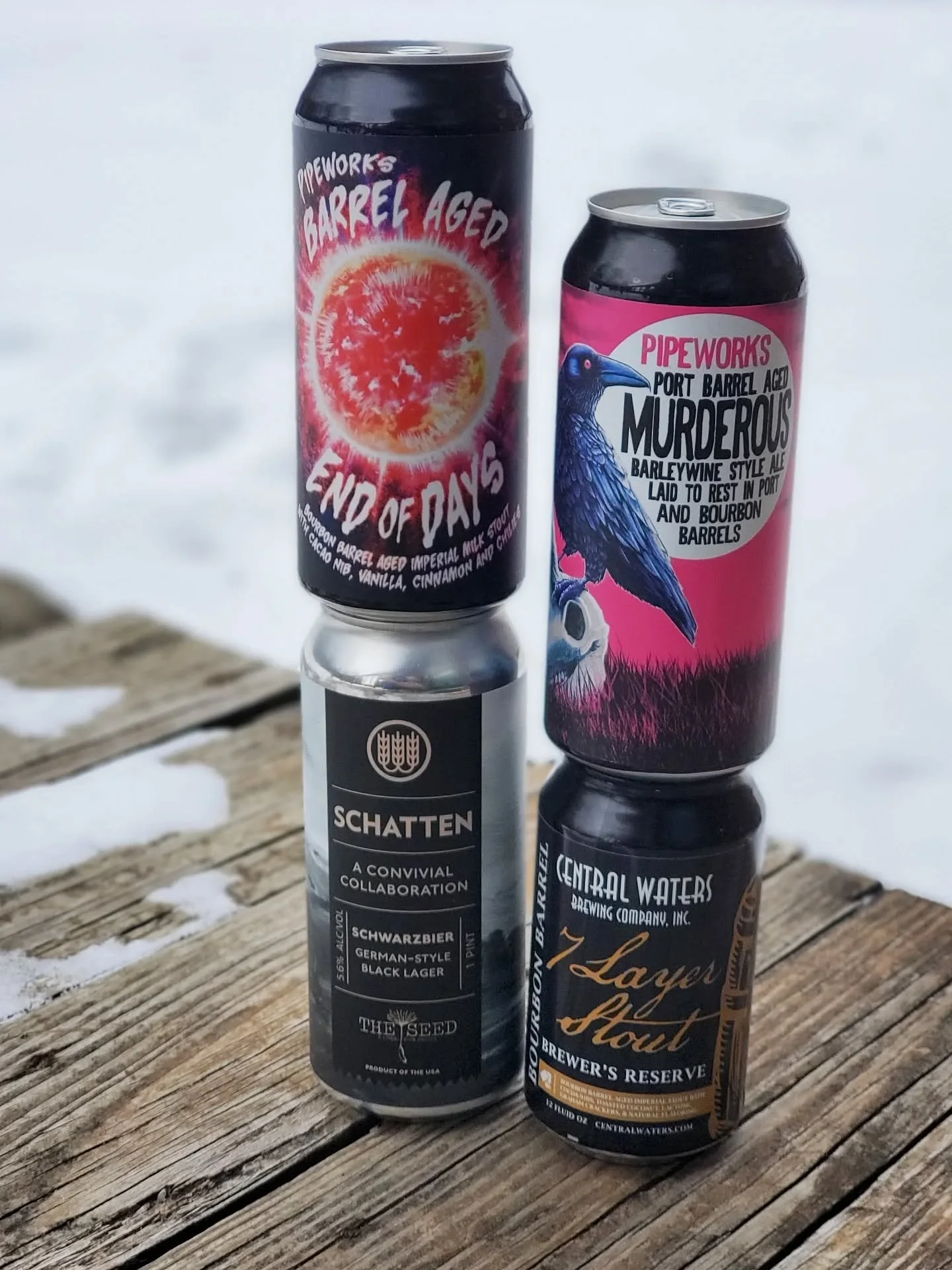 A few things to warm you up today! From Pipeworks we have a port barrel aged barleywine, and a bourbon barrel aged imperial milk stout with cacao nibs, vanilla, cinnamon, and chilies🍷🌶 We also have a Schwarzbier (German style black lager) from Schi