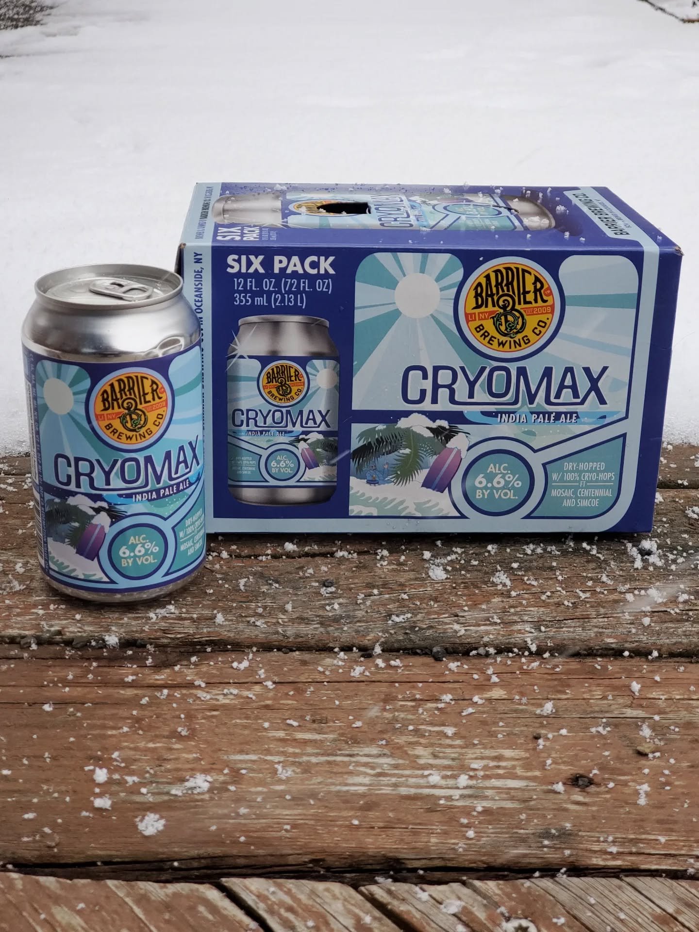 Barrier Brewing, back with the 6-pack! Cryomax is an entirely cryo hopped IPA, 6.6% abv, with Mosaic, Centennial, and Simcoe hops. Grab a six pack and get cozy❄️☀️

#barrierbrewing #cryohops #sixpack #mosaichops #centennialhops