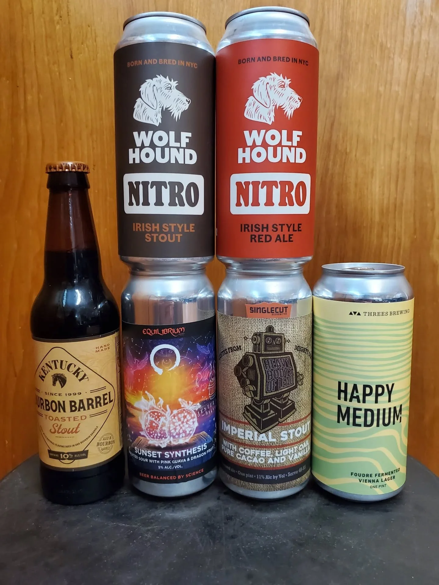 Quite a smorgasbord here today - an Irish style stout and an Irish style red ale, the toasted version of Kentucky bba, a fruited sour, a stout with coffee / oak / cacao / vanilla, and a foudre fermented Vienna lager. Cheers!🍻

#irishred #irishstout 