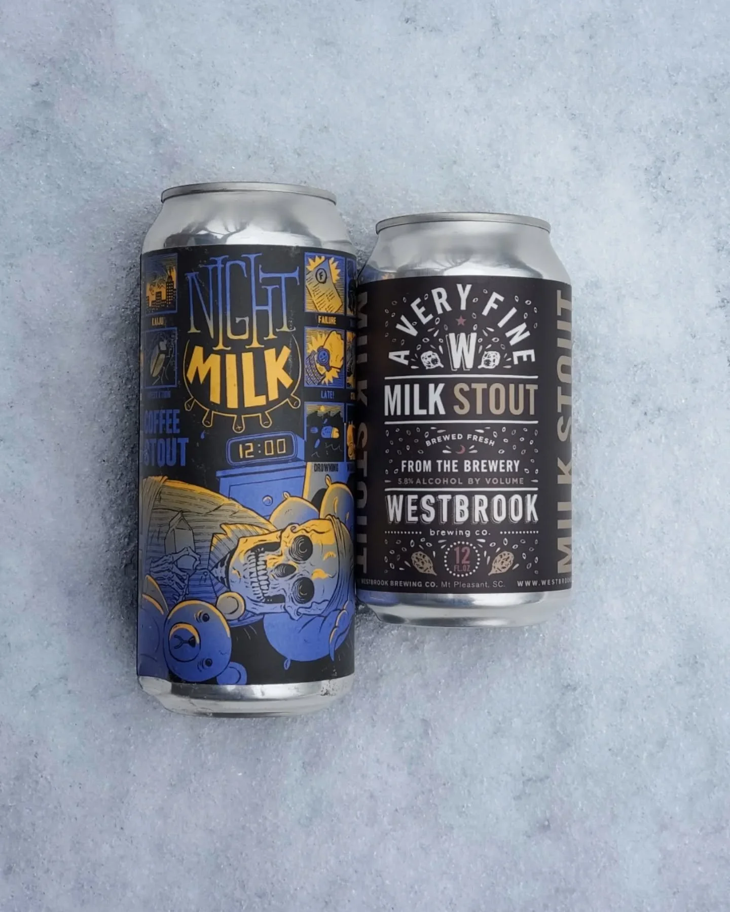 Two new milk stouts! Night Milk is a 7% milk stout with coffee from Abomination, and from Westbrook we have A Very Fine Milk Stout "for very fine occasions" at 5.8%.🍻

#milkstout #coffeestout #abominationbrewingcompany #westbrook