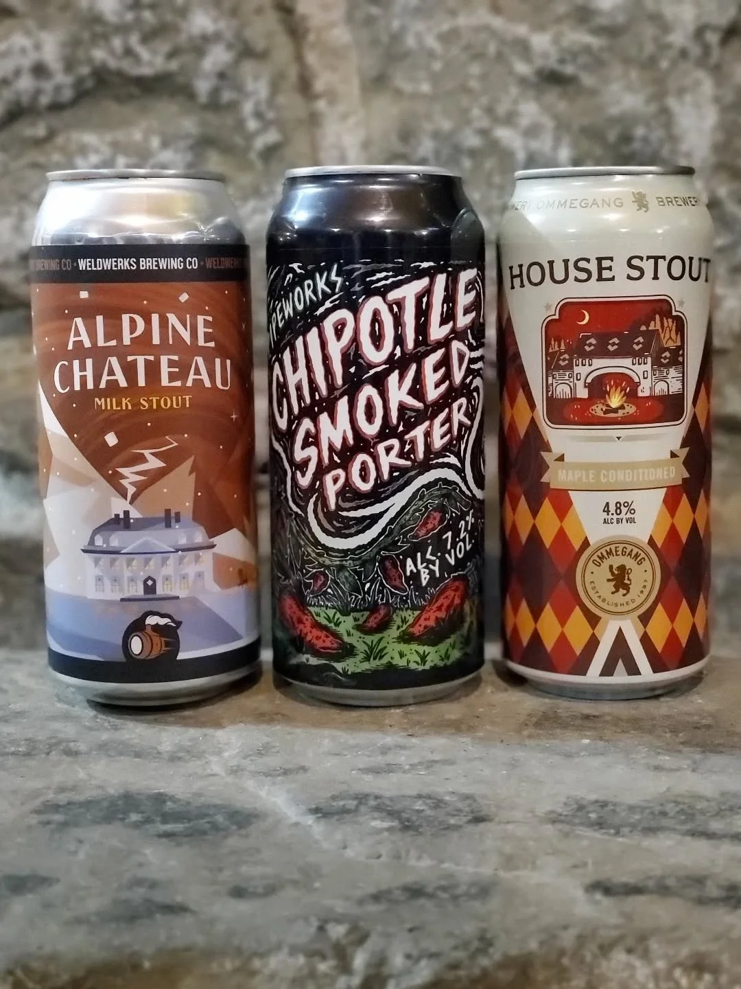 Three new dark beers to keep your evenings toasty!
&bull;Weldwerks Alpine Chateau - milk stout with hot cocoa mix, milk chocolate, marshmallow, and milk sugar (7.8%)
&bull;Pipeworks Chipotle Smoked Porter - as the name implies, a smoked porter with c