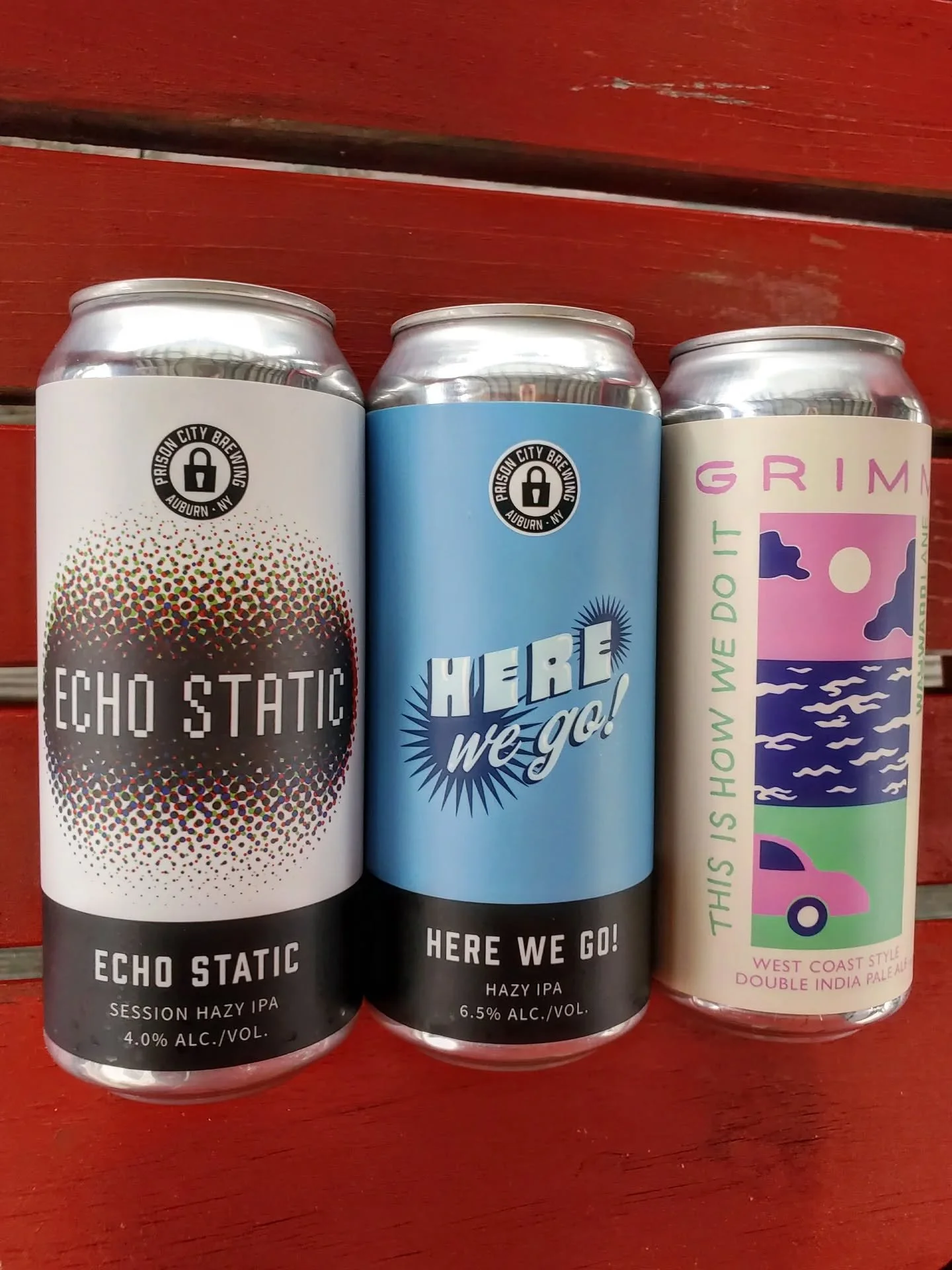 Check out our latest IPAs: A hazy session and a hazy IPA from Prison City, as well as a West Coast style DIPA collab between Grimm and Wayward Lane! Cheers, and happy Saturday🍻

#hazyipa #sessionipa #dipa #westcoastipa #westcoastdipa