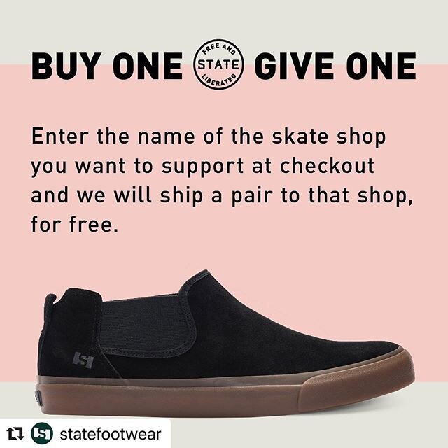 Support your local skate shop. Stare is one of the few locally owned and truly independent shoe companies.
#Repost @statefootwear ・・・ Skate shops around the country are closing their doors and falling on historical hard times. @statefootwear is commi