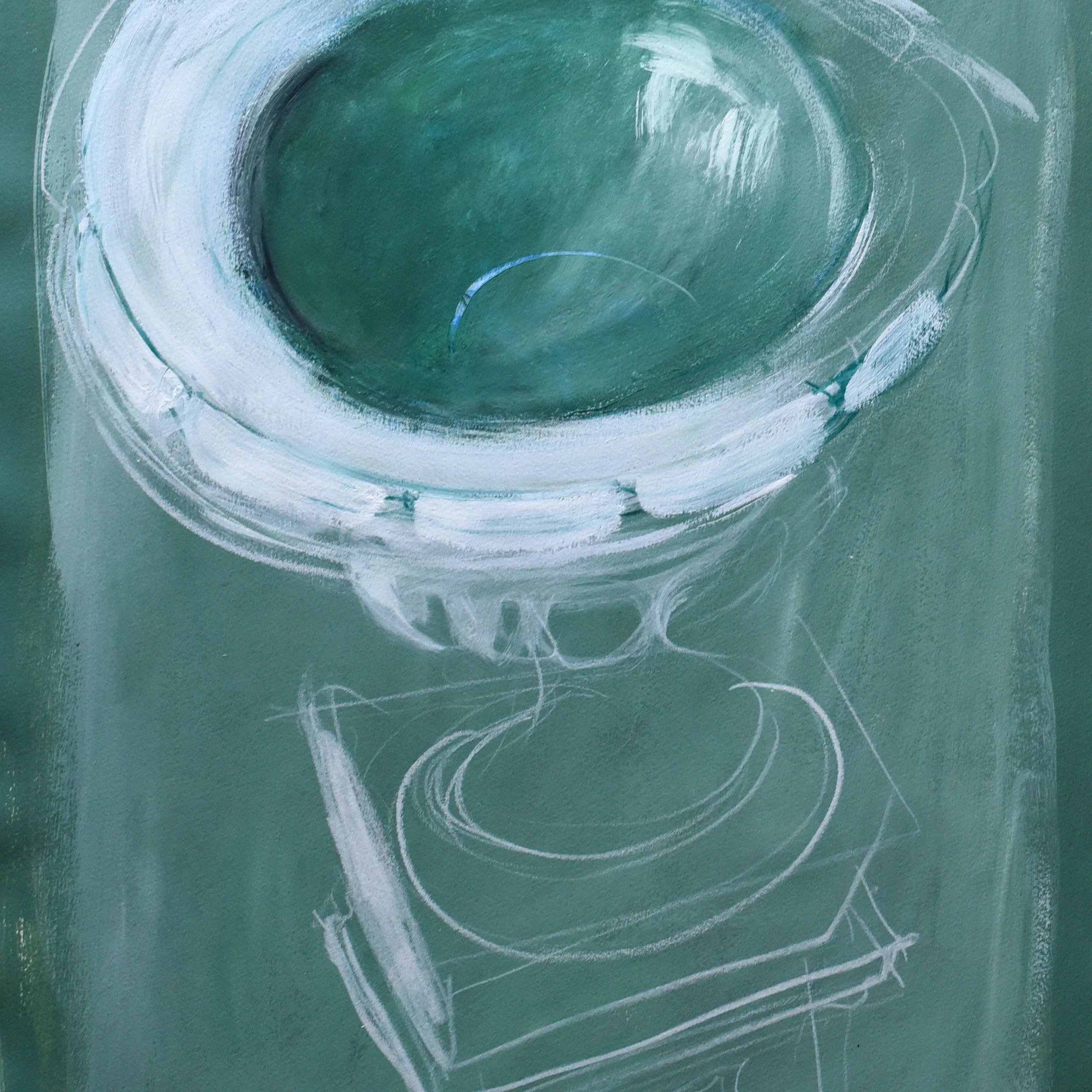 Acrylic and stabilotone on watercolour paper of a green urn