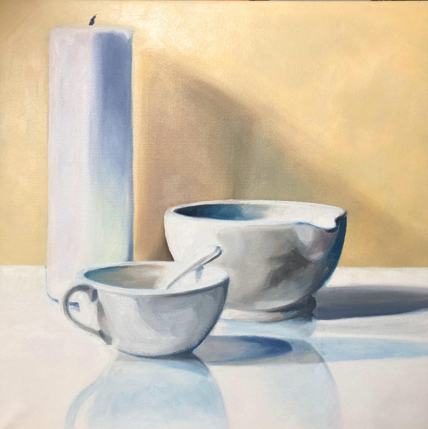 Reacquainting myself with a previous still life theme. Oil on canvas. 51 cm x 51 cm