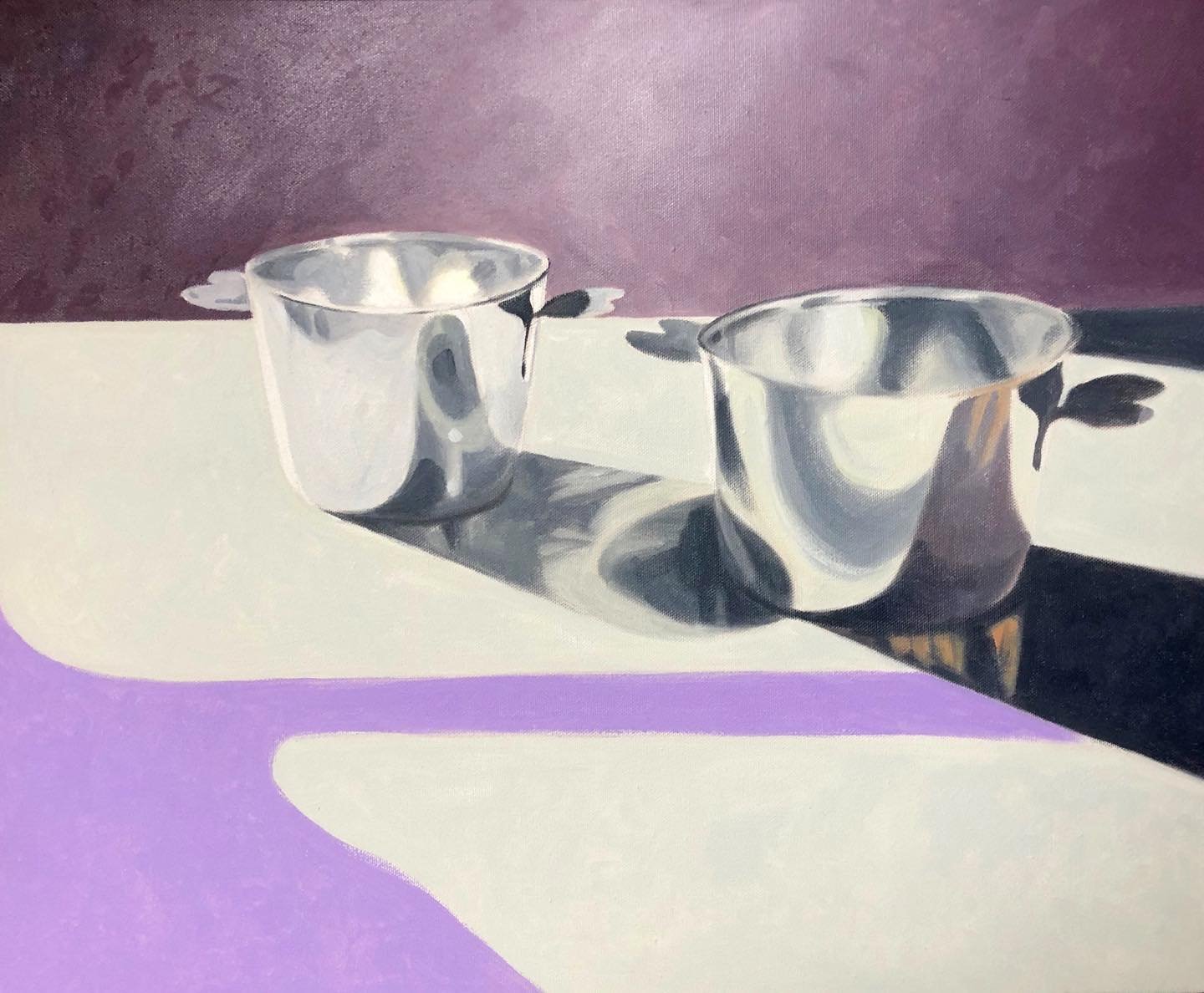 Another kitchen sink still life. Souffl&eacute; Tins. Oil on canvas. 610 mm x 455 mm.