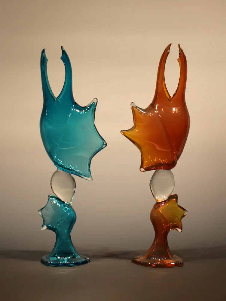 LSFraser Glass - Gesture Bottle Blue and Gold Pair