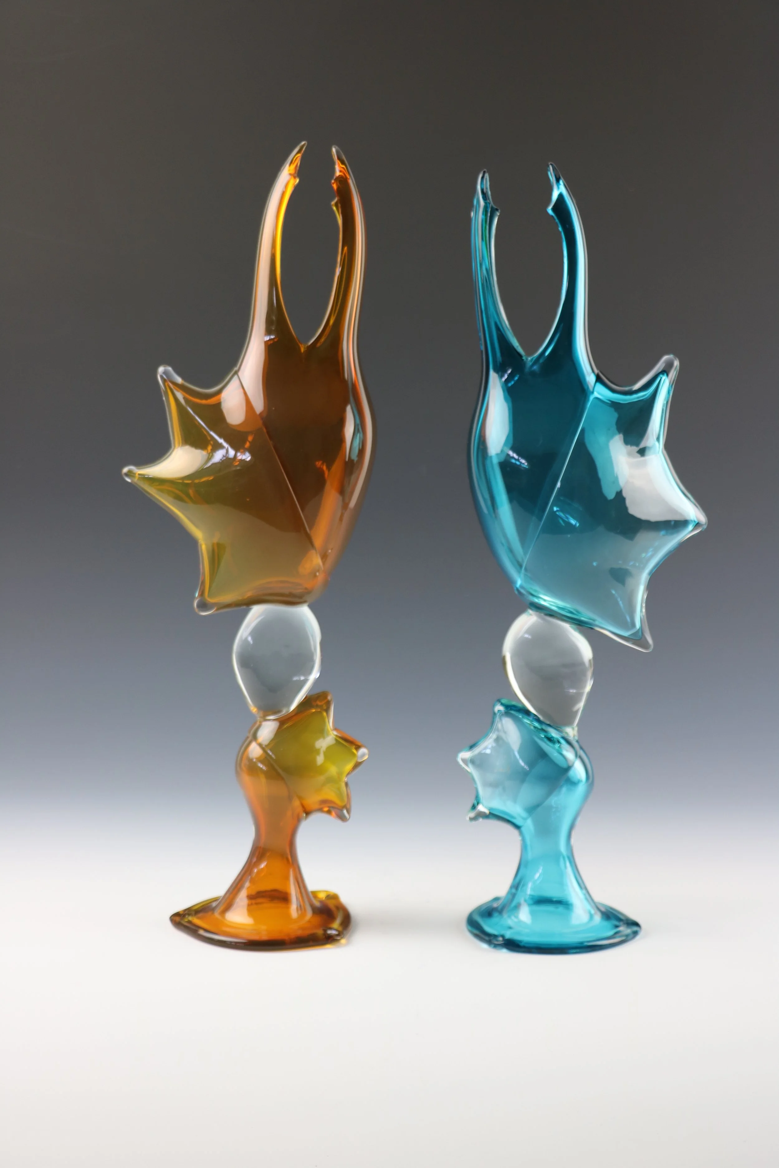 LSFraser Glass - Gesture Bottles Blue and Gold Pair #2
